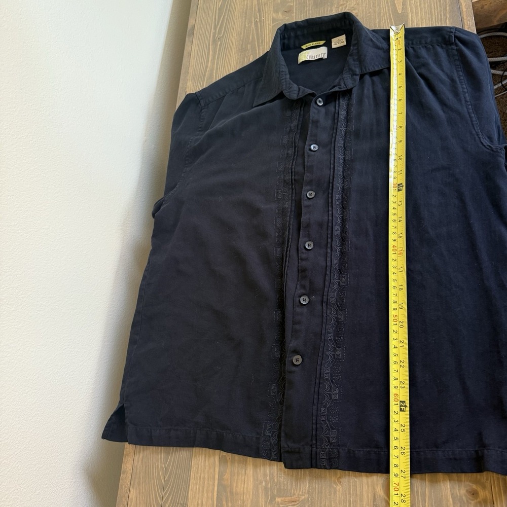 Cubavera Men's Large Black Embroidered Silk‎ Blend Short Sleeve Button Up Shirt - Picture 7 of 7